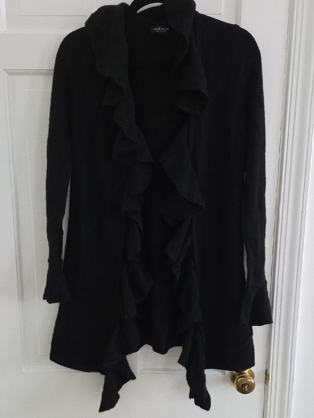Lord & Taylor Black Ruffle-Front Open Cardigan